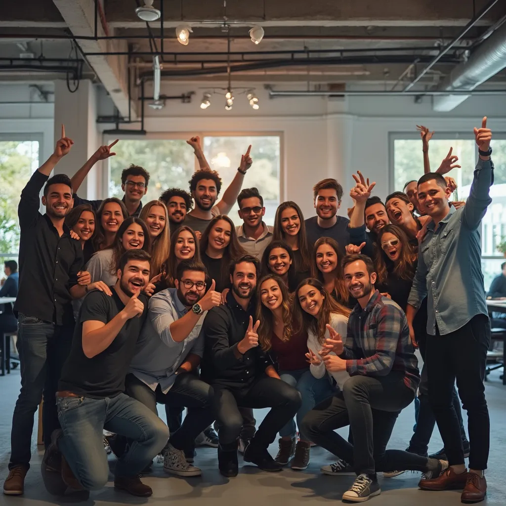 Equipo de startup tecnológica celebrando éxito